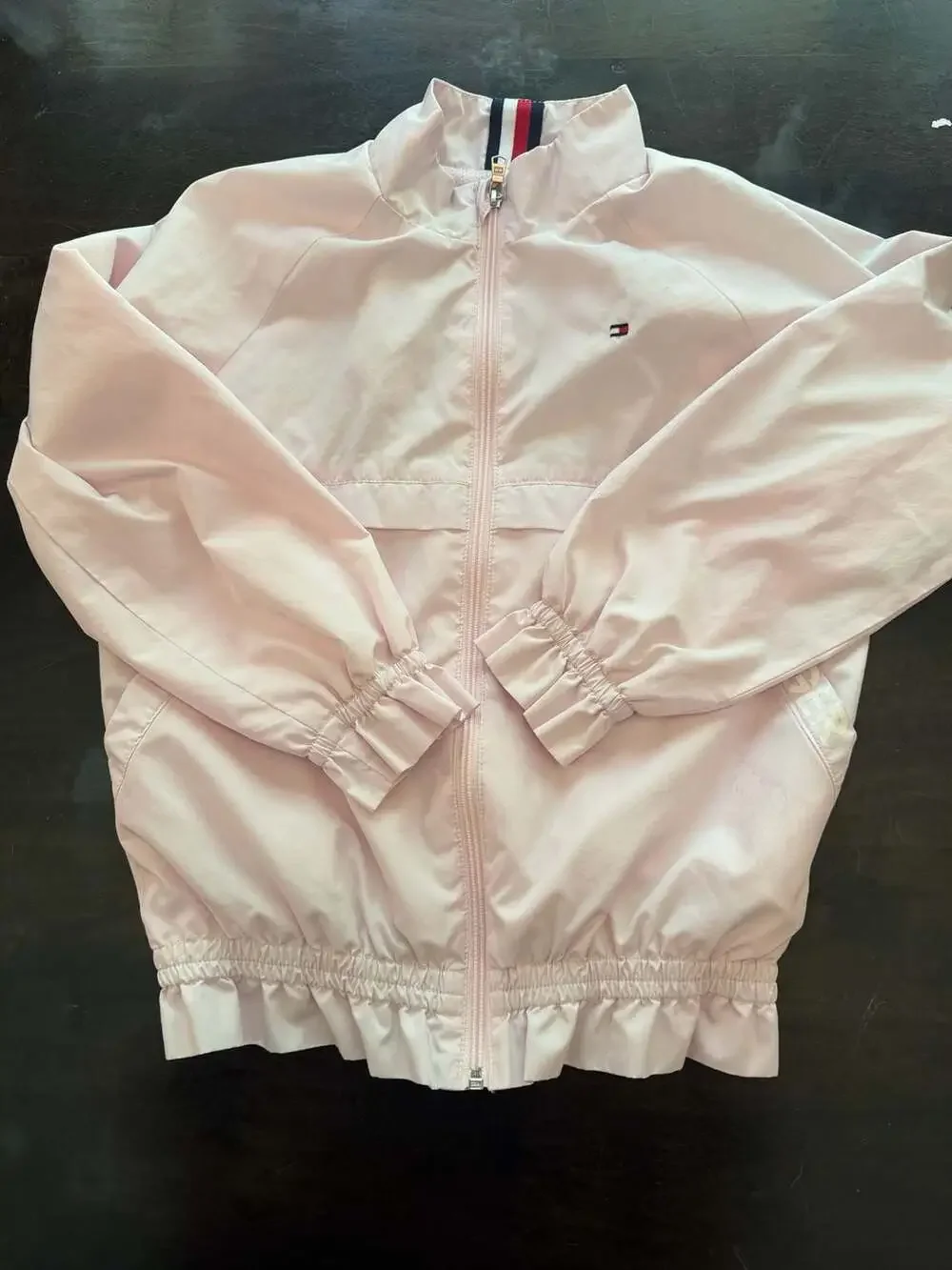 Tommy Hilfiger Girls Pink Windbreaker Jacket with Ruffled Hem
